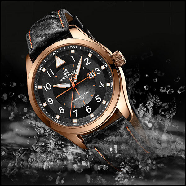 Rose Gold Tone Men's Watch with Carbon Fiber Strap