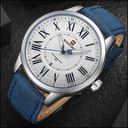 Men's Blue Leather Strap Watch with Roman Numerals