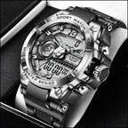 LIGE Men's Gunmetal Dual Display Sport Watch
