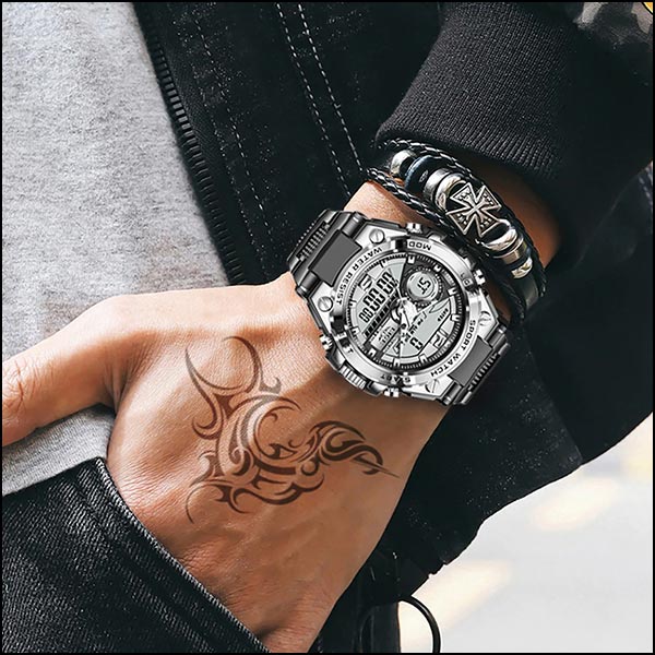 LIGE Men's Gunmetal Dual Display Sport Watch