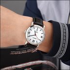 Automatic Men's Watch with White Dial and Black Strap