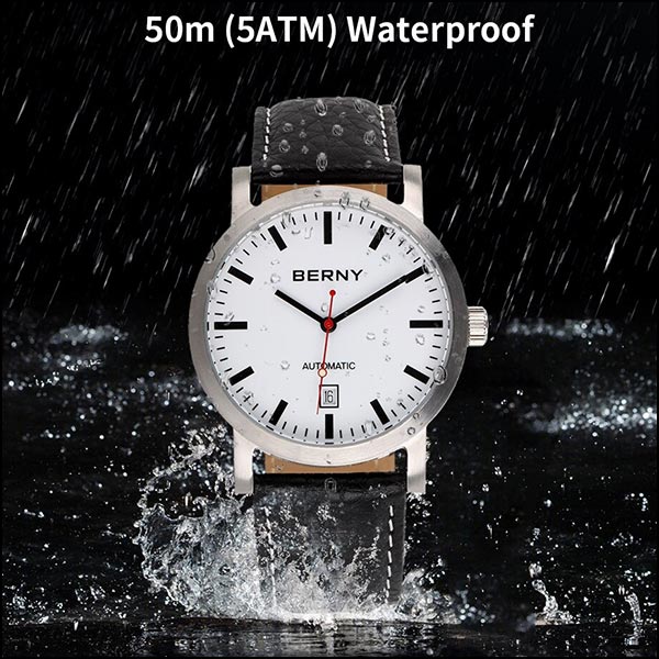 Automatic Men's Watch with White Dial and Black Strap
