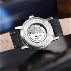 Automatic Men's Watch with White Dial and Black Strap