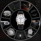 Automatic Men's Watch with White Dial and Black Strap