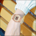 Sporty Rose Gold Digital Watch with Cream Strap