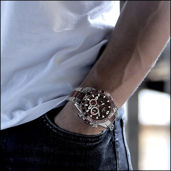Men's Brown Carbon Fiber Dial Two-Tone Chronograph Watch