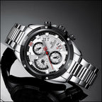 Men's Sporty Chronograph Watch with White Textured Dial
