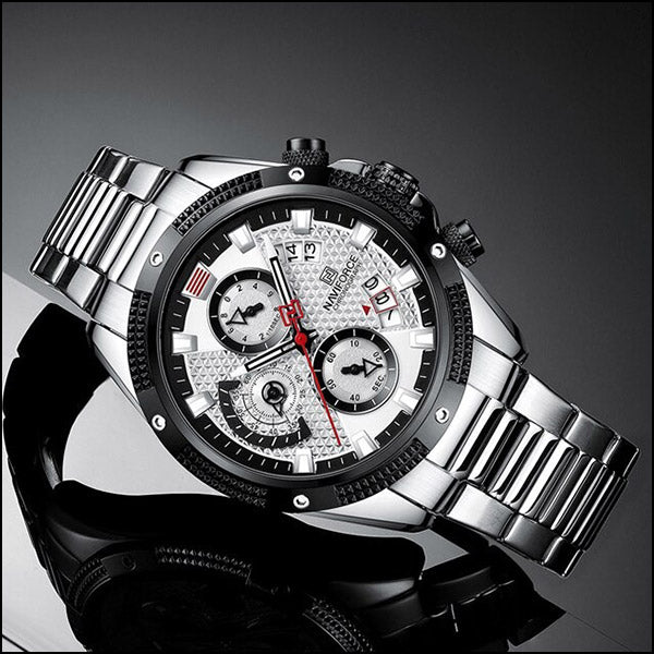 Men's Sporty Chronograph Watch with White Textured Dial