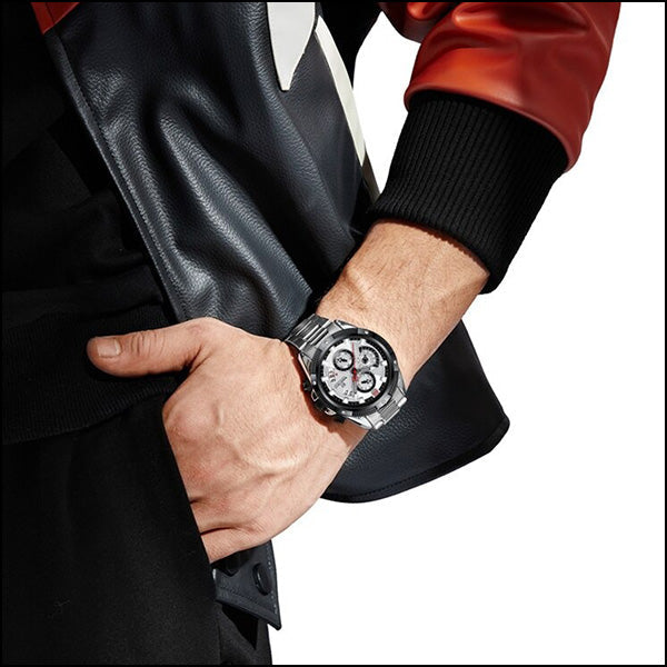 Men's Sporty Chronograph Watch with White Textured Dial