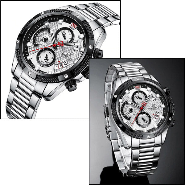 Men's Sporty Chronograph Watch with White Textured Dial