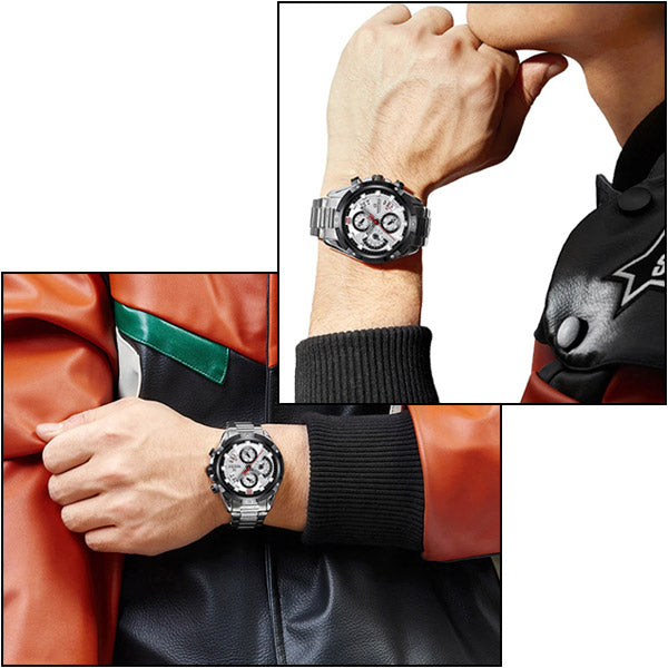 Men's Sporty Chronograph Watch with White Textured Dial