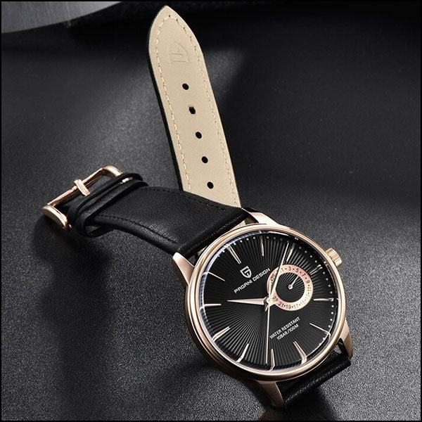 PAGANI DESIGN Rose Gold Black Textured Dial Watch