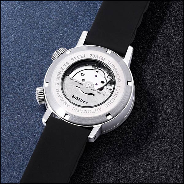 Orange Dial Automatic Watch with Black Silicone Strap