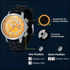 Orange Dial Automatic Watch with Black Silicone Strap