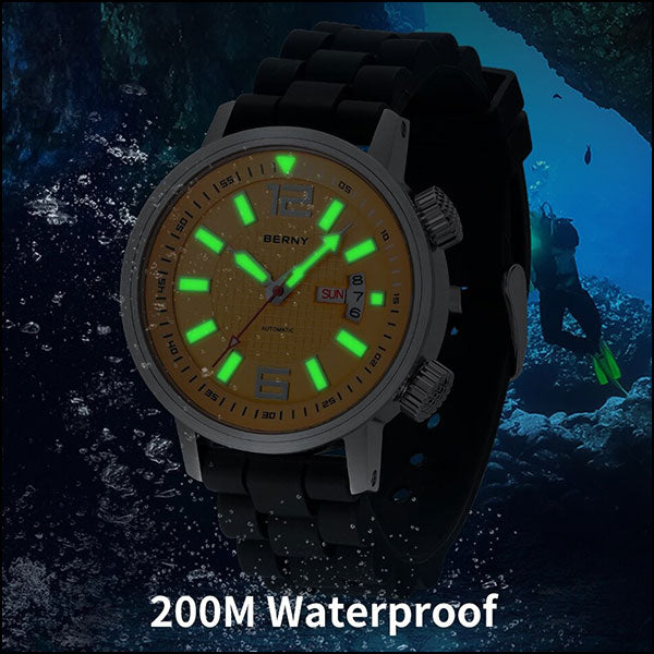 Orange Dial Automatic Watch with Black Silicone Strap