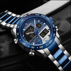 Men's Blue Steel Carbon Fiber Dual Display Watch