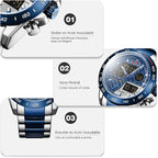 Men's Blue Steel Carbon Fiber Dual Display Watch