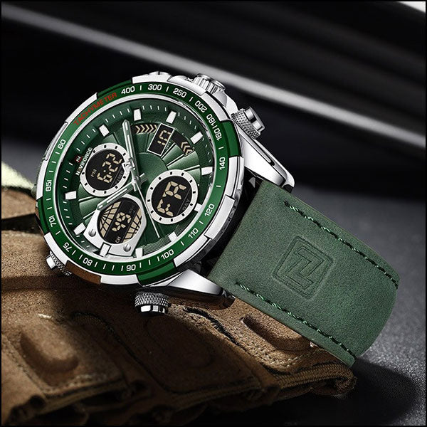 Men's Green Dual Display Quartz Chronograph Watch