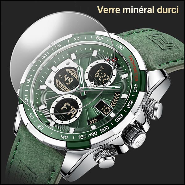 Men's Green Dual Display Quartz Chronograph Watch