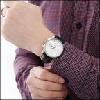 Men's Chronograph Watch with White Hex Dial, Red Stitching