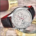 Men's Chronograph Watch with White Hex Dial, Red Stitching