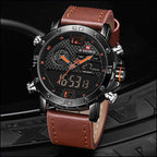 Men's Black Analog Digital Sport Watch, Brown Leather