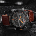 Men's Black Analog Digital Sport Watch, Brown Leather