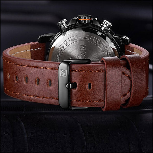 Men's Black Analog Digital Sport Watch, Brown Leather