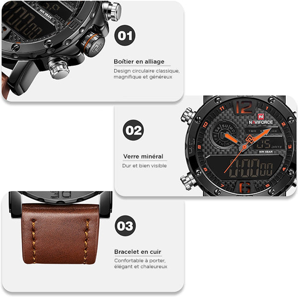 Men's Black Analog Digital Sport Watch, Brown Leather