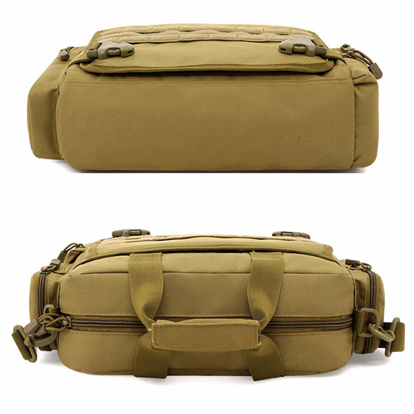 Khaki Tactical Nylon Messenger Bag with MOLLE