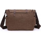 Brown Canvas Messenger Bag with Vintage Buckle Straps