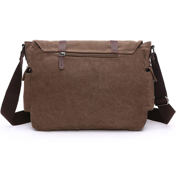 Brown Canvas Messenger Bag with Vintage Buckle Straps