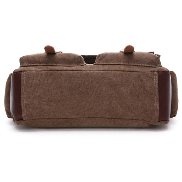 Brown Canvas Messenger Bag with Vintage Buckle Straps