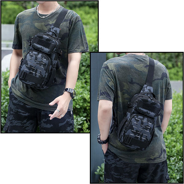 Dark Blue Camo Tactical Sling Bag with MOLLE
