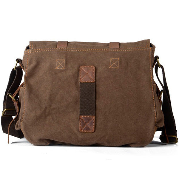 Brown Canvas Messenger Bag with Vintage Leather Straps