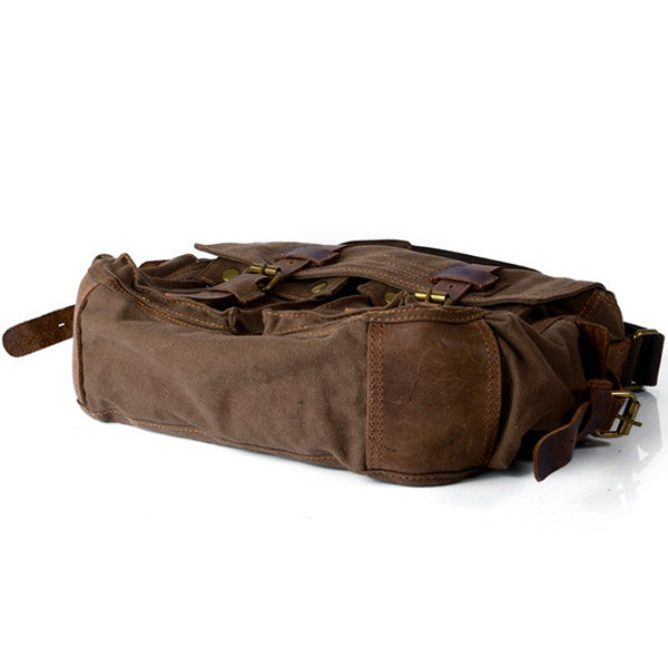 Brown Canvas Messenger Bag with Vintage Leather Straps