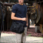 Black Tactical Messenger Bag with Quick-Release Buckle