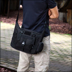 Black Tactical Messenger Bag with Quick-Release Buckle