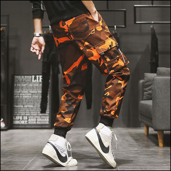 Men's Brown Orange Camo Cargo Jogger Pants