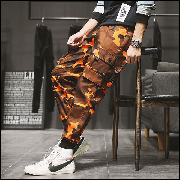 Men's Brown Orange Camo Cargo Jogger Pants