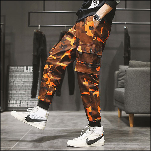 Men's Brown Orange Camo Cargo Jogger Pants