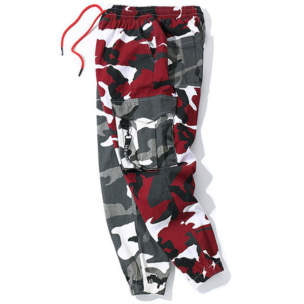 Men's Split Red Grey Camo Cargo Joggers