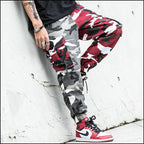 Men's Split Red Grey Camo Cargo Joggers