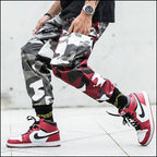Men's Split Red Grey Camo Cargo Joggers