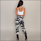 Women's Black White Camo Cuffed Cargo Pants