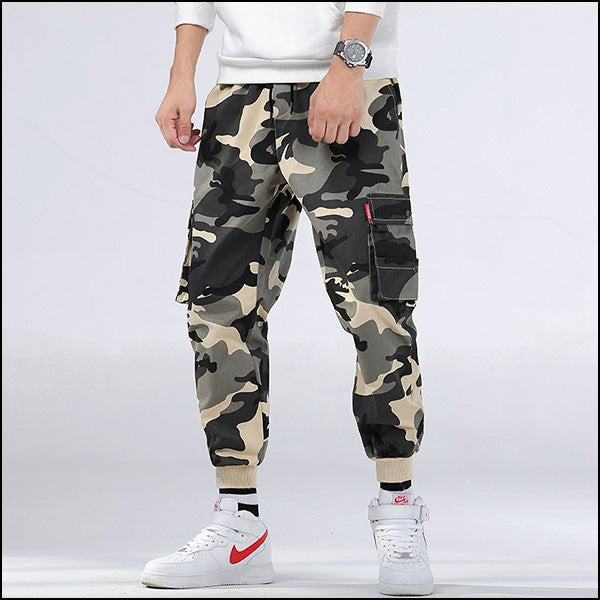 Men's Grey Beige Camo Cargo Jogger Pants