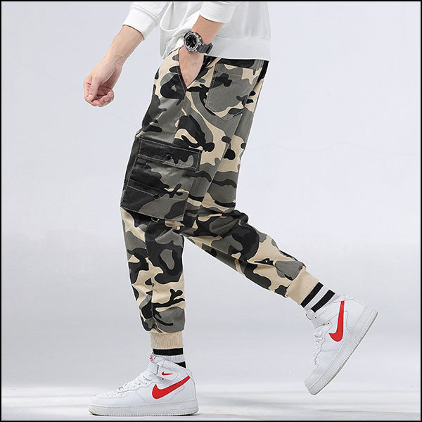 Men's Grey Beige Camo Cargo Jogger Pants