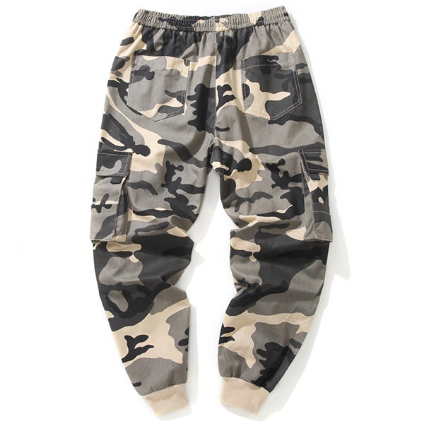 Men's Grey Beige Camo Cargo Jogger Pants