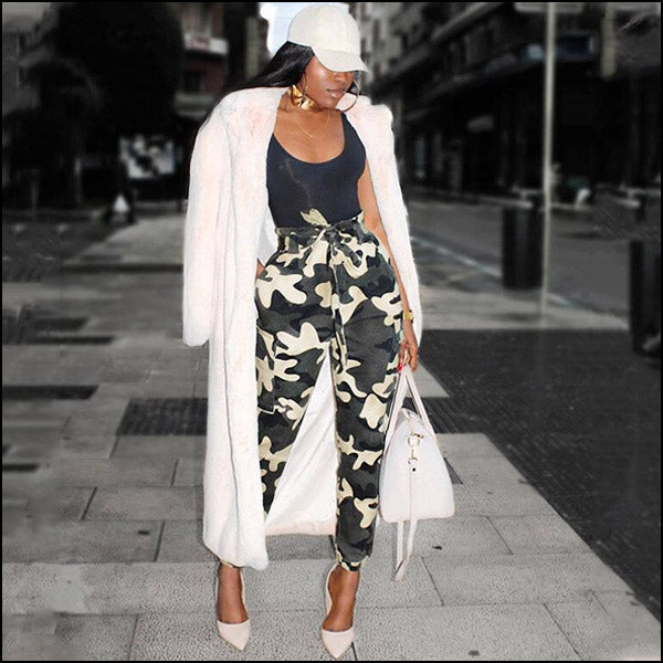 Women's Classic Camo Cargo Pants with Tie Cuffs