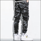 Men's Dark Grey Camo Cargo Joggers with Straps